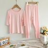 Pijama para Niñas Ropa de Casa sin Costuras para Niños Mangas 3/4 Pantalones Largos Color Sólido Infantil Modal Estilo Militar Se Puede Usar Afuera