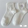 Calcetines de madera bordados con orejas para mujer, calcetines dulces preppy de media pantorrilla, primavera y verano, medias de encaje blanco al por mayor