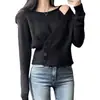 Suéter de malha com fivela irregular da moda outono e inverno estilo coreano feminino, solto, modelador de corpo, acinturado, blusa de base