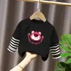 G2335# camiseta de algodón de manga larga para niña primavera y otoño camiseta interior nueva para niños pequeños y medianos ropa fina camiseta de estilo extranjero de dos piezas falsas