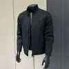 Jaqueta corta-vento slim fit com gola alta outono marrom escuro fosco casaco de negócios casual zíper bolso oculto linha de ombro