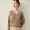 Nuevo Suéter Sencillo de Cachemir 100% Puro con Cuello en V para Mujer, Otoño 2026, Suéter Básico de Punto de Manga Corta y Larga
