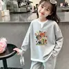 Camiseta Nova de Manga Longa para Meninas Primavera e Outono, Malha Waffle Infantil Falsa Peça Dupla Estilosa Casual Versátil Gola Redonda
