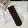 Calcetines coreanos de moda para primavera y otoño, con bordes rizados, calcetines JK de media pantorrilla adelgazantes, calcetines apilados de color sólido sin costuras con rayas verticales, calcetines grises