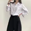 Talla actualizada Camisa Versátil Retro de Nicho Coreano Azul Talla Única Blanco Azul Claro Caqui Hombros Descubiertos