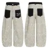 Jeans retro americanos de primavera y verano con estampado de leopardo, bolsillos de parche, para hombre y mujer, estilo callejero holgado, pierna ancha, curvos, casuales