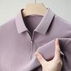 Camisa Polo Casual para Hombre Modelo Nuevo 2026 con Seda de Morera y Algodón Piqué, Manga Corta, Cierre de Cremallera, Camiseta de Color Sólido
