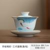 Cuenco de té de cerámica de estilo chino, cuenco de té sencillo de tres piezas para el hogar, cuenco de té grande antiescaldadura estilo pastoral Dehua.