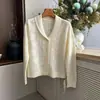 Cardigan de Punto Jacquard con Flor de Solapa y Mariposa para Mujer 2026 Nuevo Top de Otoño Estilo Coreano Abrigo Suéter Holgado