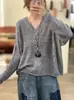 Suéter Pulôver Tricô Misto Cor Nova Outono/Inverno 2026, Blusa Casual de Manga Longa Cor Sólida Loose para Mulheres