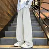 Marca de moda americana Corte inclinado Gris Peso pesado Pierna recta Caída Pantalones de chándal Unisex Otoño Holgado Pierna ancha Deportivos Casual Largos
