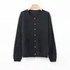 Suéter de lana forrado de polar liso para otoño e invierno, suéter de cachemira para mujer, cárdigan de cuello redondo, prenda exterior casual de punto sin costuras