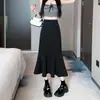 Falda de sirena de tamaño pequeño, longitud media, nueva colección de primavera, talla grande, forma de pera, cintura alta, adelgazante, falda negra de línea A