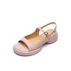 Sandalias informales, cómodas y versátiles de verano 2024 con suela gruesa, tacón medio, punta redonda y hebilla de piel de vaca auténtica para mujer.