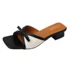 Sandalias de Verano 2026 para Mujer, Estilo Francés Color-Blocking, Nuevas para la Noche, con Lazos, Puntera Cuadrada, Slip-On para Uso en Exteriores con Vestidos