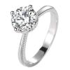 Anel Vazado Aberto Diamante Solitário Vazado Flor Zircônia Diamante Diamante Alto Carbono Borda Dupla de Contas Anel de Proposta Ordenado