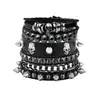 Conjunto de 4 Peças de Pulseiras Corrente de Caveira Estilo Punk Transfronteiriço Europeu e Americano para Homens com Botões de Pressão e Rebites Hip-Hop
