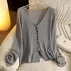 Jaqueta Cardigan de Tricô Fino com Decote V de Linho para Primavera e Verão Feminino 2026 Novo Estilo Solta e Preguiçosa Estilo Coreano Lindo Top