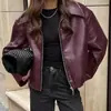 Chaqueta de cuero estilo motociclista 2024 Europa y Estados Unidos otoño e invierno nuevo abrigo suelto moda transfronteriza abrigo de cuero nuevo abrigo de mujer