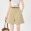 Shorts de trabalho com foto real para mulheres, verão, finos, cintura alta, perna larga, calças de terno, linha A, soltos, casuais, slim fit, calças de cinco pontos