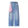 Jeans vintage bordados florales estilo japonés para hombre y mujer, nuevo modelo 2026, pantalones rectos de pierna ancha con un diseño único, pantalones largos casuales