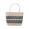 Cesta de Verduras Bolsa Tejida de Plástico Bolsa Tejida a Mano Bolso de Gran Capacidad Color de Contraste PP Bolso Lindo