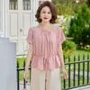 Blusa Elegante de Verão Estilosa para Mãe 2026 Novo Estilo Roupas para Mulheres de Meia-Idade e Idosas Estilo Vovó Manga Curta Blusa Elegante