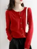 Venta al por mayor transfronteriza de nuevos cárdigans de punto para mujer de cuello redondo para primavera, otoño e invierno, suéteres de punto, ropa de mujer de manga larga, versátil y adelgazante