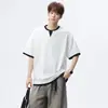 Camiseta Elegante Falsa de Dos Piezas con Cuello en V y Manga Corta para Hombre, Estilo Coreano de Verano, Top Gris Sencillo y Versátil de Cuello Pequeño
