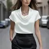 2026 TikTok Transfronteiriço Europeu e Americano Amazon Site Independente Novo Top de Cetim com Gola Drapeada Manga Curta Roupa Casual