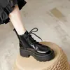 Botas Ultraligeras de Suela Gruesa para Mujer 2025 Nuevo Estilo Británico Botines Cortos con Tiras de 5 Ojales Botas con Cremallera Lateral