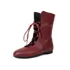 Botas de mujer de talla grande con tiras cruzadas para espectáculos en escenario, botas de media pantorrilla para comercio exterior transfronterizo D5-2