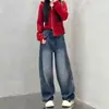Calça Jeans Feminina com Strass Hotfix Estrela do Céu Completa Nova Coleção Primavera 2026 Calça Wide Leg Brilhante com Strass Tamanho Plus Size Calça de Perna Curva para Corpo Pera