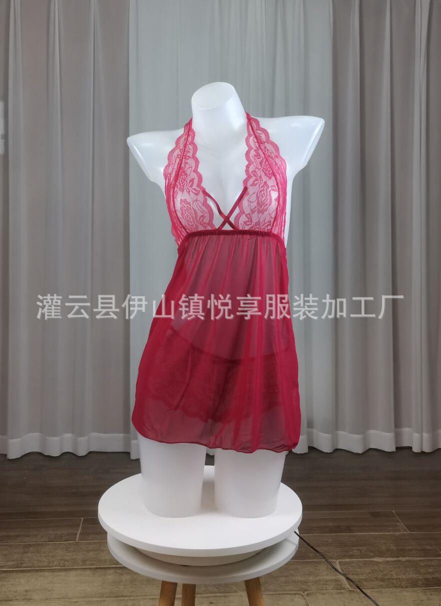 情趣内衣大码S-XXXL欧美外贸性感挂脖 蕾丝花边女士睡衣厂家批发