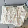 Direto da Fábrica/Boa Qualidade Conjunto de Pijama Cardigan de Algodão Nuvem com Lapela para Mulheres Primavera/Outono Manga Longa Calça Longa Conjunto para Casa