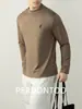 [Luxo Discreto e Maciez] Camiseta 60S Modal Tipo Nuvem Masculina Outono e Inverno Manga Longa Camisa Básica Bordado 3D Elegante Antibacteriana