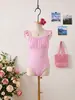 Nuevo traje de baño de una pieza para niñas transfronterizo 2027, traje de baño de rayas con volantes lindo para playa y resort para niños mayores