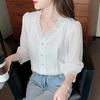 6121 Camisa Branca Feminina Verão Design Fino Nicho Nova 2022 Renda Textura de Renda Camisa de Chiffon para Mulheres