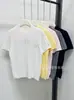 PO Camiseta de verano de manga corta para mujer, estilo nuevo, bordada, de alta gama, chic, ajustada, única, de punto de seda helada
