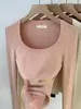 Suéter de Malha Base Manga Longa Stretch Slim-fit Gola U de Alta Qualidade Feminino Primavera e Outono 2024 Novo Top Curto Slim-fit