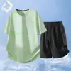 Conjunto Esportivo de Verão Duas Peças Conjunto Esportivo de Seda Gelada Conjunto Estilo Casal Masculino Secagem Rápida Conjunto para Fitness Corrida Manga Curta Shorts