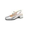 Sandalias nuevas de tacón medio, punta cuadrada, con doble hebilla cubierta, estilo fresco, tallas 33-43, zapatos de comercio exterior