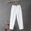 Pantalones casuales de algodón y lino nuevos europeos y americanos para mujer en verano, pantalones rectos holgados adelgazantes, pantalones de nueve puntos, color sólido, modernos y versátiles