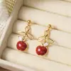 Pinzas para Orejas de Manzana Roja Lindas con Lazo Sencillo, Diseño Elegante de Nicho, Pendientes Festivos de Gama Alta para Nochebuena
