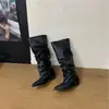 0666-5~Botas Longas Salto Grosso Estilo Retrô Francês Cowboy Ocidental Femininas 2026 Novo Estilo Botas Cano Alto Amassadas