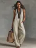 Mono de color liso para talla grande, en stock 2026, diseño europeo y americano transfronterizo para mujer, simple, sin mangas, con cremallera y cuello alto