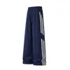 Calça de moletom larga e curva com listras estilo americano para estudantes adolescentes, novas calças casuais largas de outono e inverno para homens e mulheres