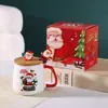 Taza Navideña Linda con Tapa y Cuchara Caja de Regalo Creativa Taza de Cerámica de Santa Claus Regalo de Acompañamiento