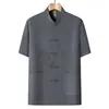 Traje Tang para Hombre de Mediana Edad y Ancianos, Conjunto de Seda Helada de Manga Corta, Atuendo de Verano para Papá, Cuello Mao, Abotonado, Conjunto de Dos Piezas Hanfu para Abuelo