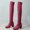 Botas finas de veludo elástico com estampa de leopardo, botas acima do joelho, botas com estampa de leopardo, botas estilo Cavaleiro, salto grosso, botas de salto alto 33-43, botas de comércio exterior